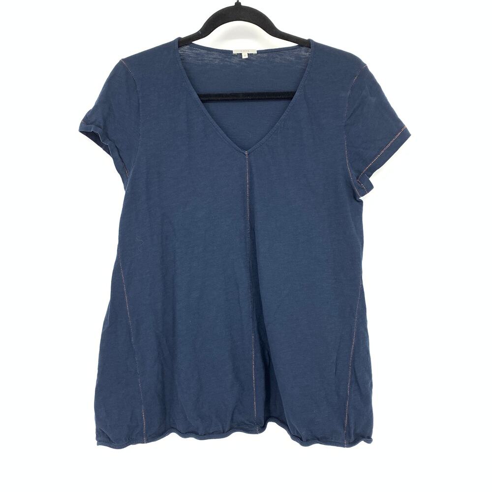 Saya Short Sleeve Swing T-Shirt Womens Size Medium Blue V-Neck Cotton